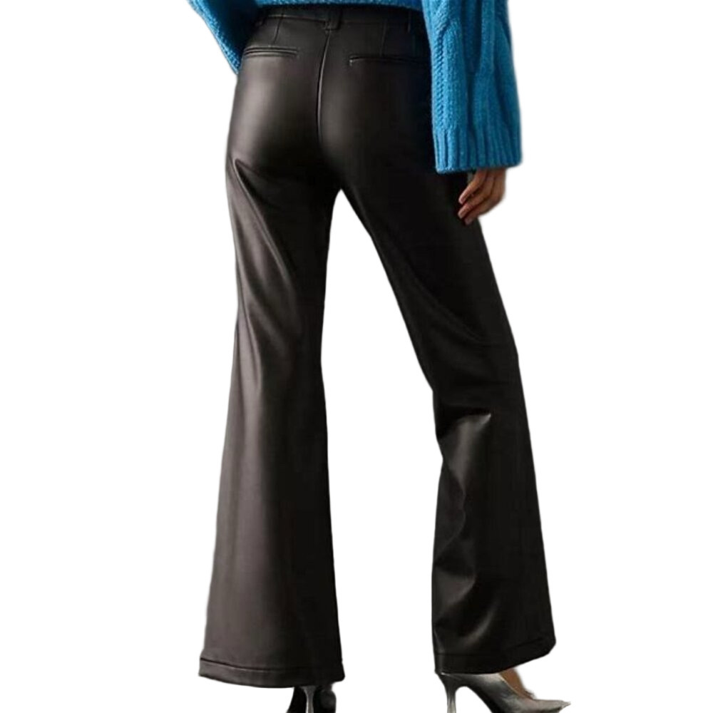 Anthropologie Maeve Naomi Black Wide Leg Faux Leather Pants Size 16 Tall - Picture 2 of 8